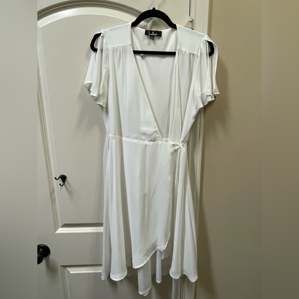 Lulus Rise to the Occasion White Midi Wrap Dress